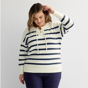 Plus Size Croft & Barrow Sweater Knitted Lace-up Drop Shoulder Pullover Sweater